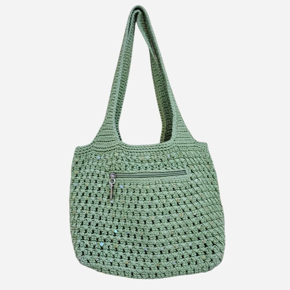 y2k fairy grunge green crochet sequin the sak slouchy bag